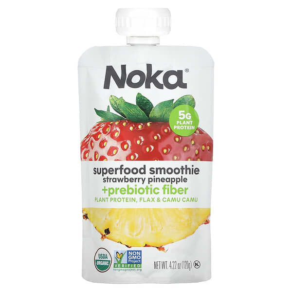 Noka, Smoothie de Superalimento + Fibra Prebiótica, Morango e Abacaxi, 120 g (4,22 oz)