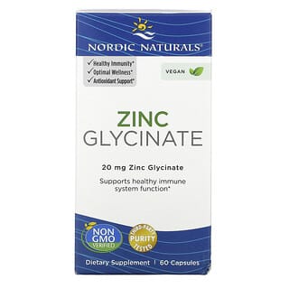 Nordic Naturals, Glicinato de zinc, 20 mg, 60 cápsulas