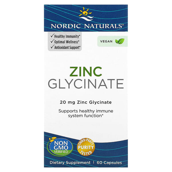 Nordic Naturals, Zinc Glycinate, 20 mg, 60 Capsules