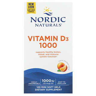 Nordic Naturals, Vitamina D3 1000, Laranja, 25 mcg (1.000 UI), 120 Minicápsulas Softgel