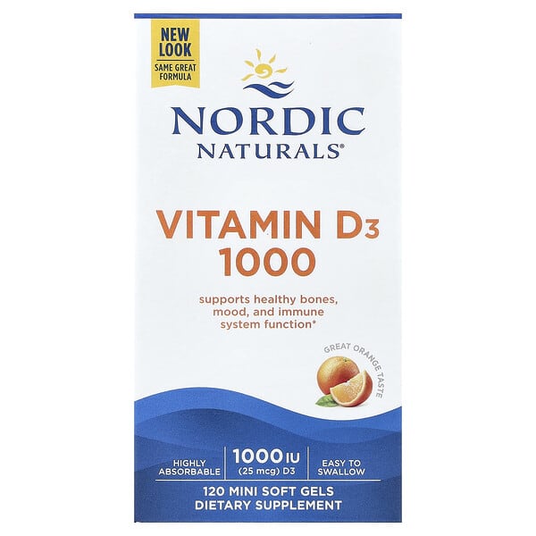 Nordic Naturals Vitamin D3 1000, Orange, 25 mcg (1000 IU), 120 Mini Soft Gels