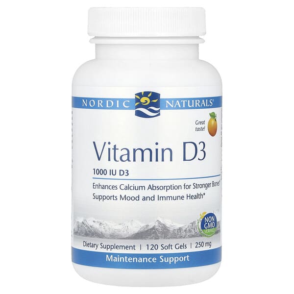 Nordic Naturals, Vitamin D3, Jeruk, 25 mcg (1.000 IU), 120 Kapsul Gel Lunak