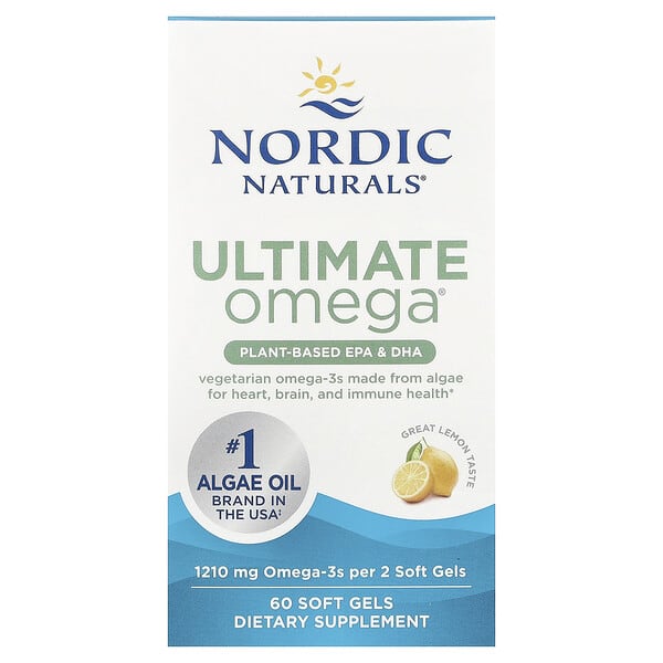 Ultimate Omega®, Plant-Based EPA & DHA, Lemon, 60 Soft Gels (605 mg Per softgel)