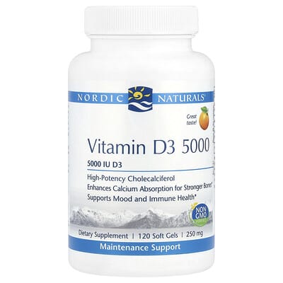 Nordic Naturals, Vitamin D3 5000, Orange Flavor, 5000 IU, 120 Softgels