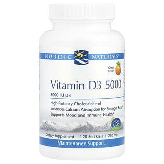 Nordic Naturals, Vitamina D3 5000, Laranja, 5.000 UI, 120 Cápsulas Softgel