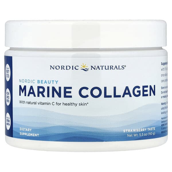 Nordic Naturals Nordic Beauty, Marine Collagen with Vitamin C, Strawberry, 5.3 oz (150 g)