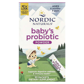 نورديك ناتورالز‏, مسحوق بروبيوتيك للأطفال من Nordic Flora، من سن 6 أشهر إلى 3 سنوات، 4 مليارات وحدة تشكيل مستعمرة، 30 كيسًا