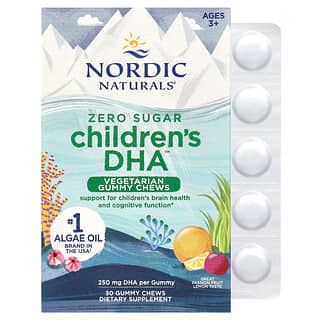 Nordic Naturals, DHA sin azúcar para niños, De 3 años en adelante, Maracuyá y limón, 250 mg, 30 gomitas masticables