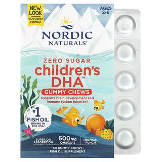 Nordic Naturals, Gomitas con DHA para niños, De 2 a 6 años, Ponche tropical, 600 mg, 30 gomitas