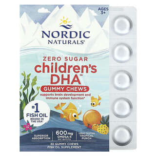 Nordic Naturals, Gomitas masticables con DHA para niños, De 3 años en adelante, Ponche tropical, 600 mg, 30 gomitas