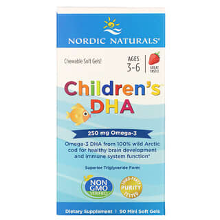 Nordic Naturals, Children's DHA（チルドレンズDHA）、3～6歳、ストロベリー、62.5 mg、ミニソフトジェル90粒