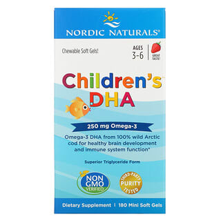 Nordic Naturals, Children's DHA, Morango, 250 mg, 3 a 6 Anos, 180 Minicápsulas Softgel