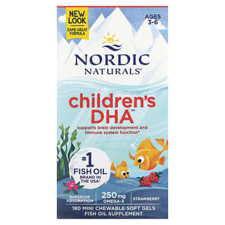 Nordic Naturals, 兒童 DHA，3-6 歲，草莓味，250 毫克，180 粒迷你軟膠囊
