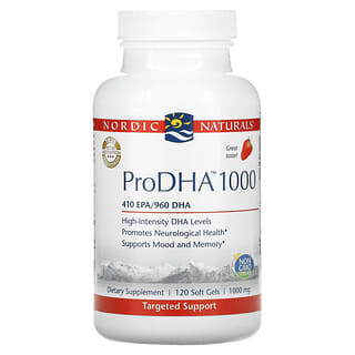 Nordic Naturals, ProDHA 1000, добавка с аминокислотами, с клубничным вкусом, 1000 мг, 120 капсул