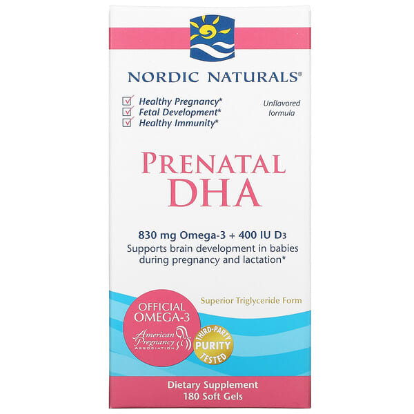 Nordic Naturals, 出生前のDHA, 味付けされていないフォーミュラ, 500 mg, 180ソフトゼリー
