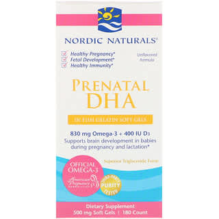 Nordic Naturals, Prenatal DHA, Fish Gelatin, Unflavored, 500 mg, 180 Soft Gels