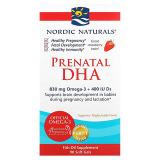 Nordic Naturals, DHA prenatal, fresa, 90 cápsulas blandas
