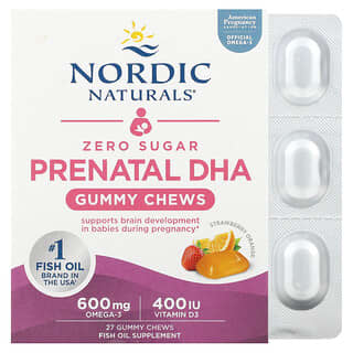 Nordic Naturals, DHA prénatal sans sucre, fraise et orange, 27 gommes à mâcher
