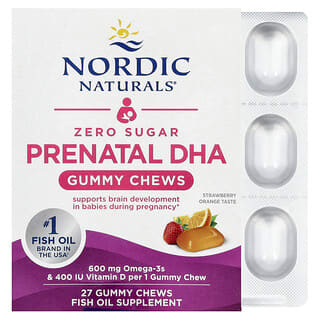 Nordic Naturals, Zero Sugar Prenatal DHA Gummies, Strawberry Orange, 27 Gummy Chews