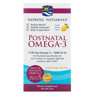 Nordic Naturals, Oméga-3 postnatal, Citron, 560 mg, 60 capsules molles