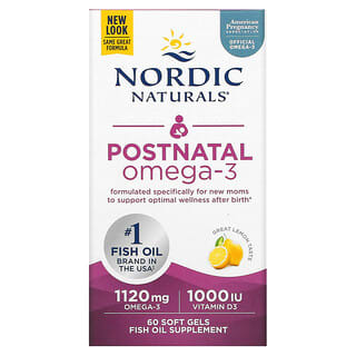 Nordic Naturals, Ômega-3 Pós-natal, Limão, 560 mg, 60 Cápsulas Softgel