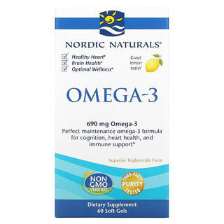 Nordic Naturals, Omega-3, Limón, 345 mg, 60 geles blandos