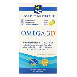 Nordic Naturals, Omega-3D, Lemon, 1000 mg, 60 Soft Gels