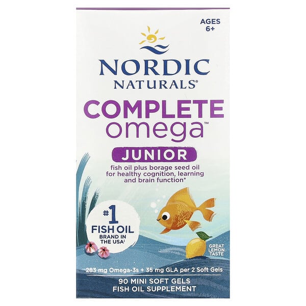 Nordic Naturals Complete Omega™ Junior, Ages 6+, Lemon, 90 Mini Soft Gels