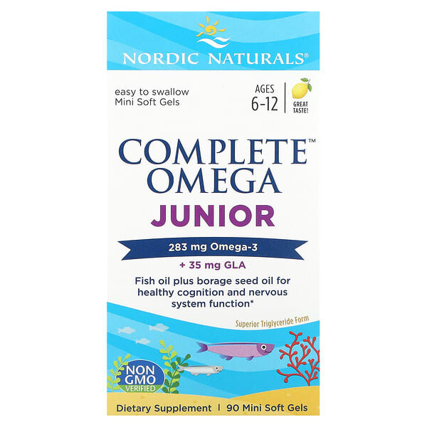 Nordic Naturals, Complete Omega Junior, Ages 6-12, Lemon, 90 Mini Soft Gels