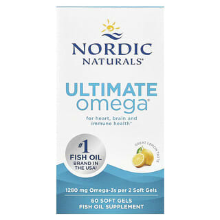 Nordic Naturals, Ultimate Omega, Suplemento de aceite de pescado con omega-3, Limón, 1280 mg, 60 cápsulas blandas (640 mg por cápsula blanda)