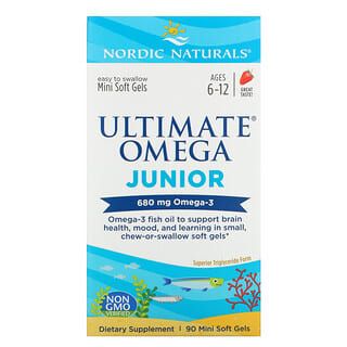 Nordic Naturals, Ultimate Omega Junior, de 6 a 12 de Idade, Morango, 340 mg, 90 Minicápsulas Softgel