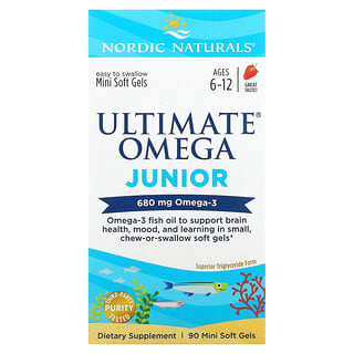 Nordic Naturals, Ultimate Omega Junior, для дітей віком 6–12 років, зі смаком полуниці, 340 мг, 90 мінікапсул