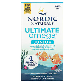 Nordic Naturals, Ultimate Omega para niños, Suplemento de aceite de pescado con omega-3, De 6 años en adelante, Fresa, 680 mg, 90 minicápsulas blandas (340 mg por minicápsula blanda)