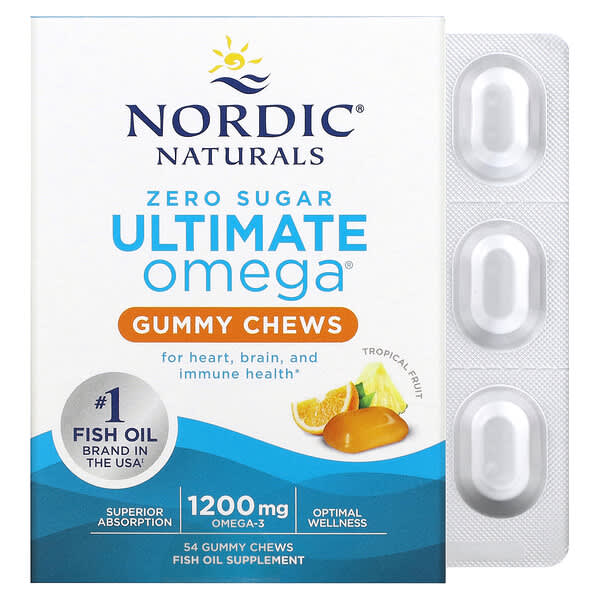 Nordic Naturals, Ultimate Omega，熱帶水果味，1,200 毫克，54 粒咀嚼軟糖（每粒軟糖 600 毫克）
