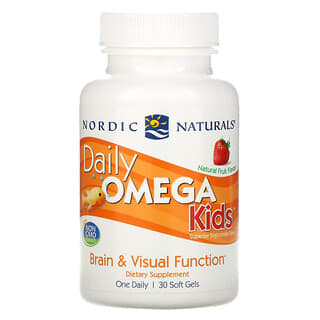 Nordic Naturals, Daily Omega Kids, Suplemento diario con omega para niños, Sabor natural a frutas, 340 mg, 30 cápsulas blandas