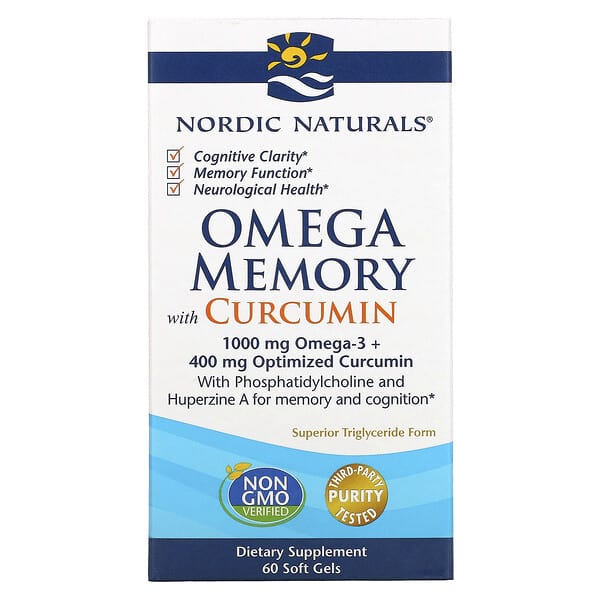 Nordic Naturals‏, Omega Memory עם כורכומין, 500 מ"ג, 60 כמוסות ג'ל