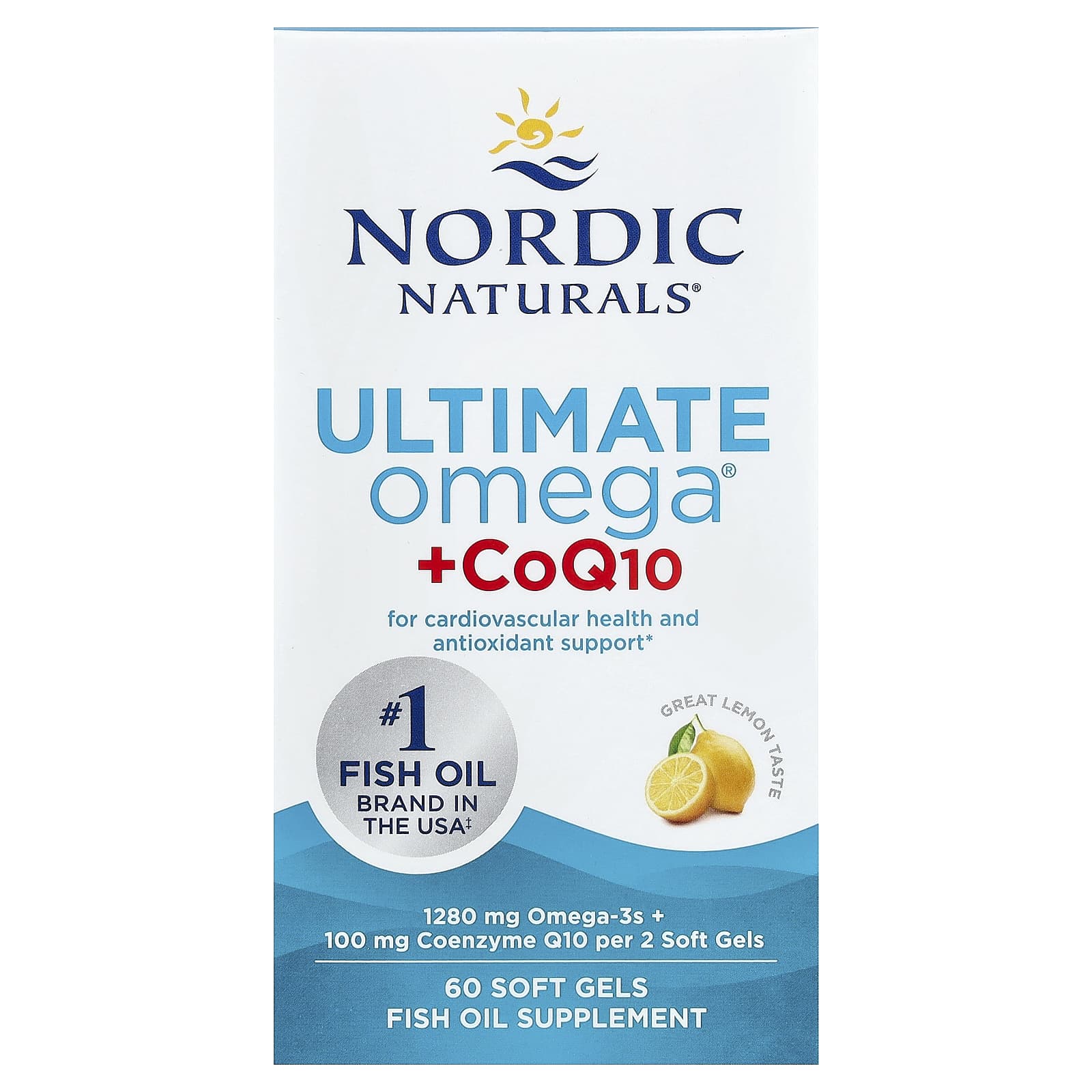 Nordic Naturals, Ultimate Omega® с коэнзимом Q10, со вкусом лимона, 60 капсул