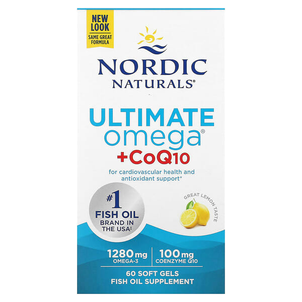 Nordic Naturals, Ultimate Omega, с коэнзимом Q10, лимон, 640 мг, 60 капсул