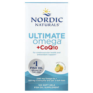 Nordic Naturals, Ultimate Omega + CoQ10, высокоэффективные омега-3 кислоты с коэнзимом Q10, со вкусом лимона, 1280 мг, 120 капсул (640 мг в 1 капсуле)