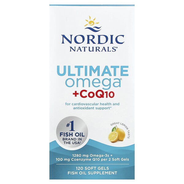 Nordic Naturals, Ultimate Omega + CoQ10，檸檬味，1,280 毫克，120 粒軟凝膠（每粒軟凝膠 640 毫克）