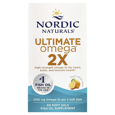 Nordic Naturals, Ultimate Omega 2X, Lemon Flavor, 2,150 mg, 60 Softgels (1,075 mg each softgel)