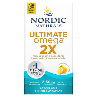 Nordic Naturals, Ultimate Omega 2X, Suplemento de aceite de pescado con omega-3, Limón, 2150 mg, 60 cápsulas blandas (1075 mg por cápsula blanda)