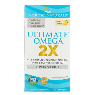 Nordic Naturals, مكمل الأوميجا Ultimate Omega 2X، بنكهة الليمون، 1,075 ملجم، 120 كبسولة هلامية 