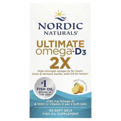 Nordic Naturals, Ultimate Omega®-D3 2X, Great Lemon, 60 Soft Gels