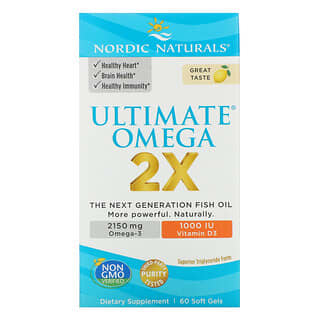 Nordic Naturals, Oméga 2X ultime avec vitamine D3, citron, 60 gélules molles
