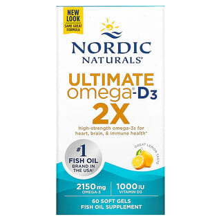 Nordic Naturals, Ultimate Omega 2X con vitamina D3, limón, 60 cápsulas blandas