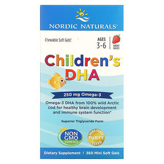 Nordic Naturals, ДГК для детей, клубника, для детей 3–6 лет, 250 мг, 360 желатиновых мини-капсул