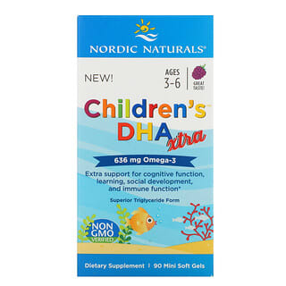 Nordic Naturals, Children's DHA Xtra، حمض دوكوزاهيكسنويك الفائق للأطفال بعمر 3-6 سنوات، نكهة التوت، 636 ملجم، 90 كبسولة هلامية صغيرة 
