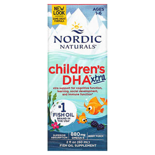 Nordic Naturals, Children's DHA Xtra, для детей возрастом 1–6 лет, вкус ягодного пунша, 880 мг, 60 мл (2 жидк. унции)