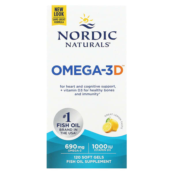 Nordic Naturals, Omega-3D, зі смаком лимона, 345 мг, 120 капсул
